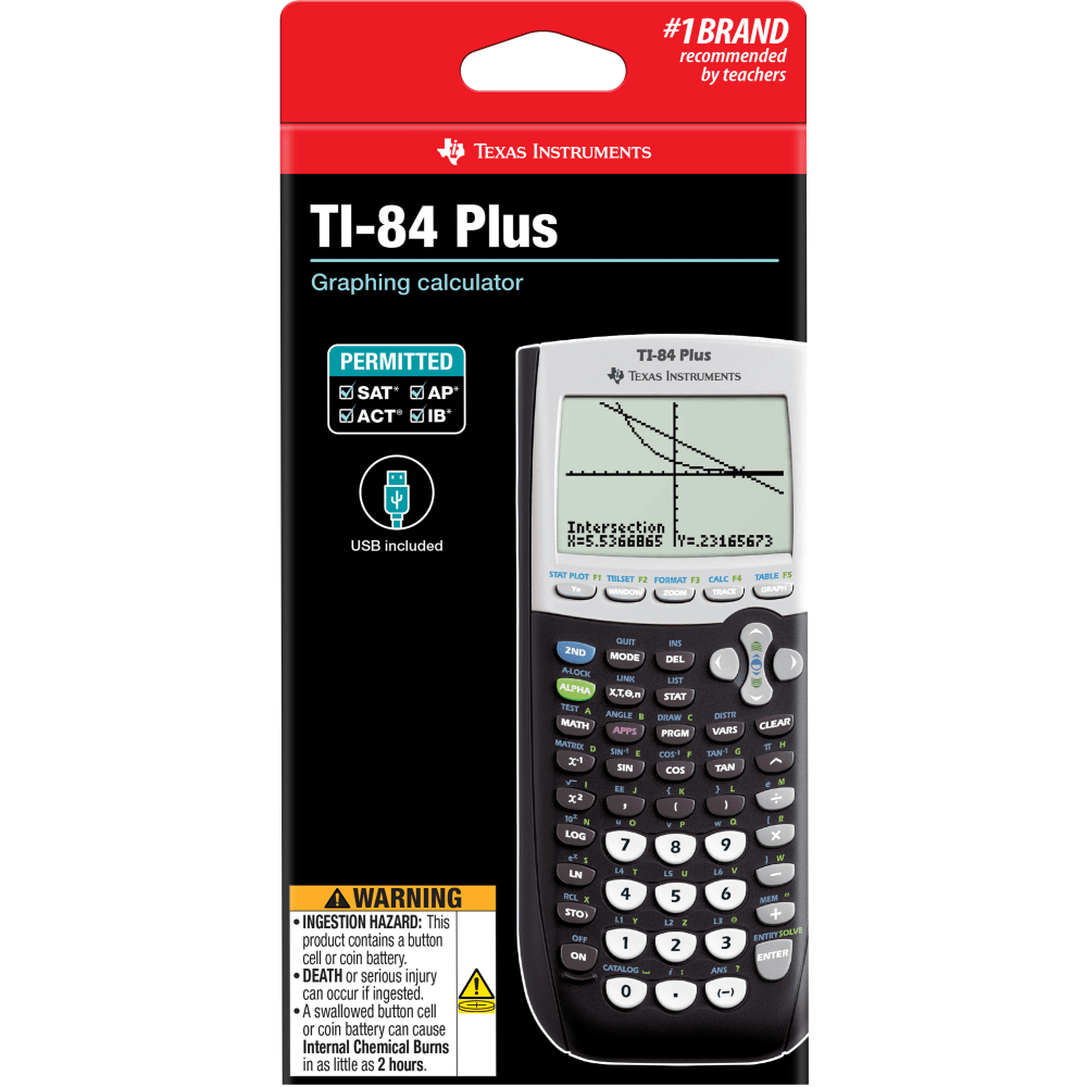 Texas Instruments TI-84 Plus Graphing Calculator, Black/Silver/White