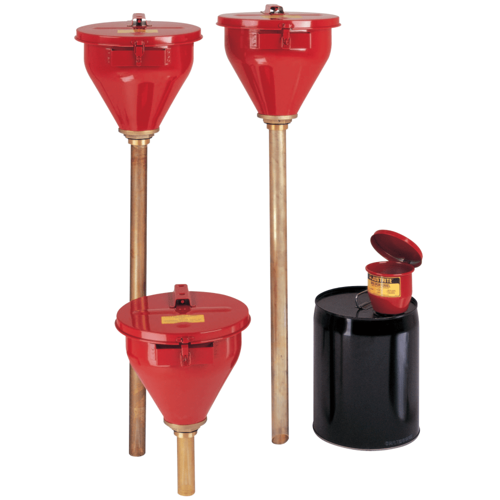Justrite Large Funnel w/Self Closing Cover; Safety Drum Funnel w/Brass Flame Arrestor
