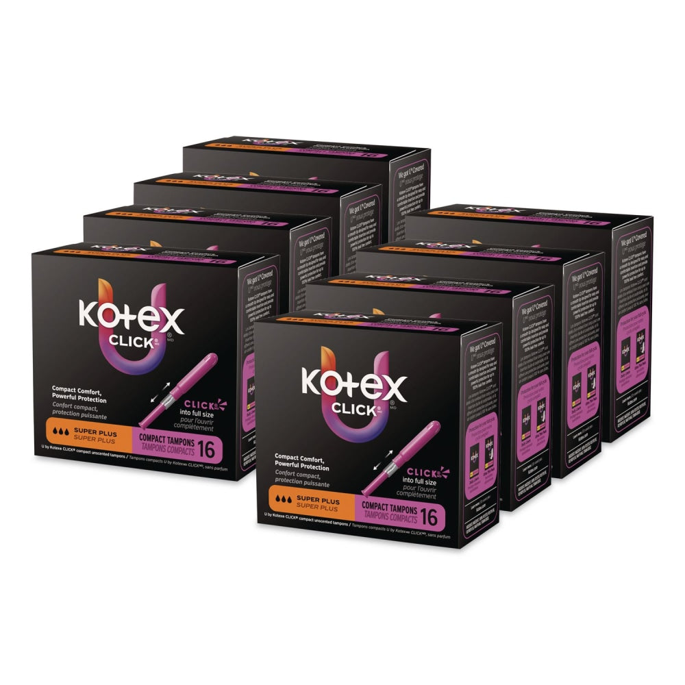 Kotex U by Kotex Click Compact Tampons, Super Plus Absorbency, 16/Pack, 8 Packs/Carton
