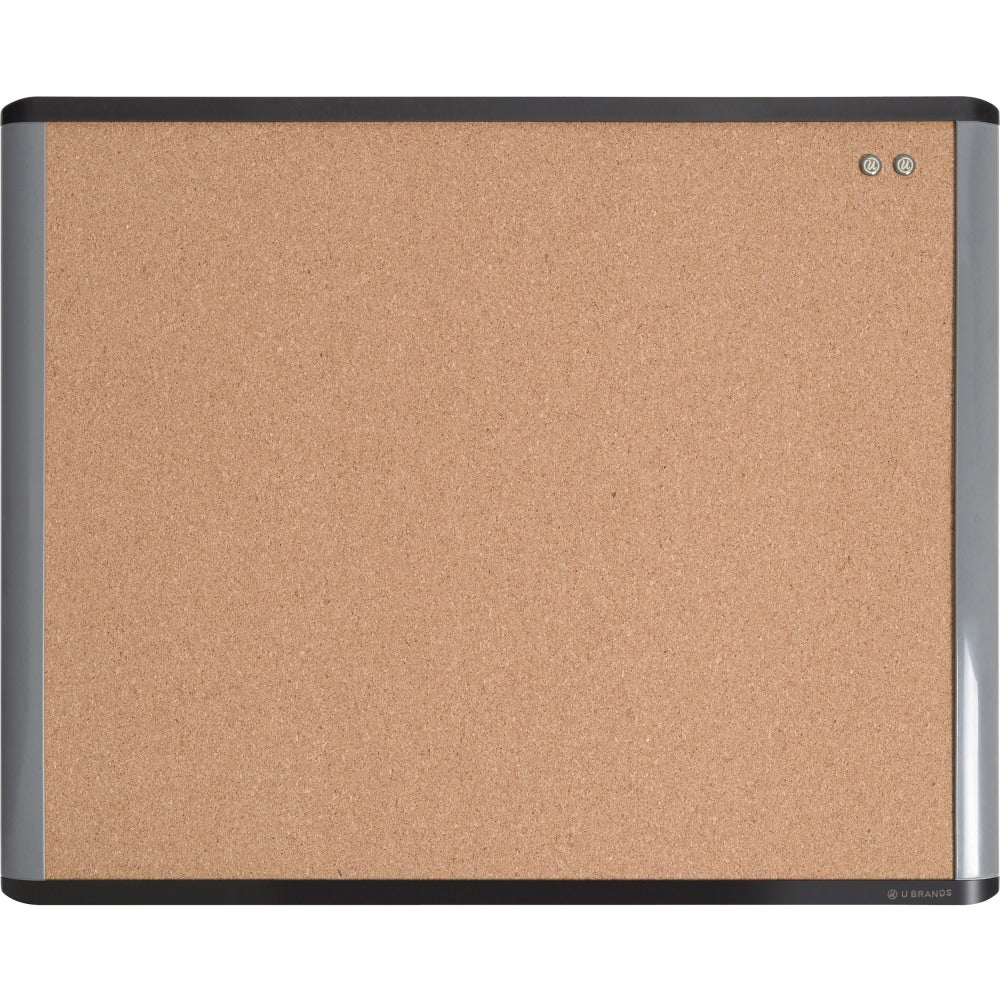 U Brands Mod Cork Bulletin Board, 20in X 16in, Black and Gray Frame (390U00-01)
