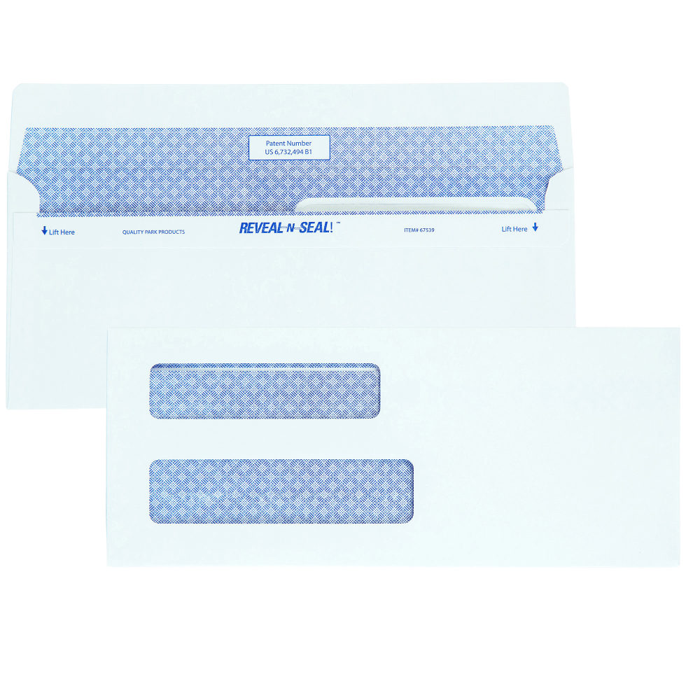 Quality Park #8 Reveal-N-Seal Business Security Double-Window Envelopes, Left Windows (Top/Bottom), White, Box Of 500
