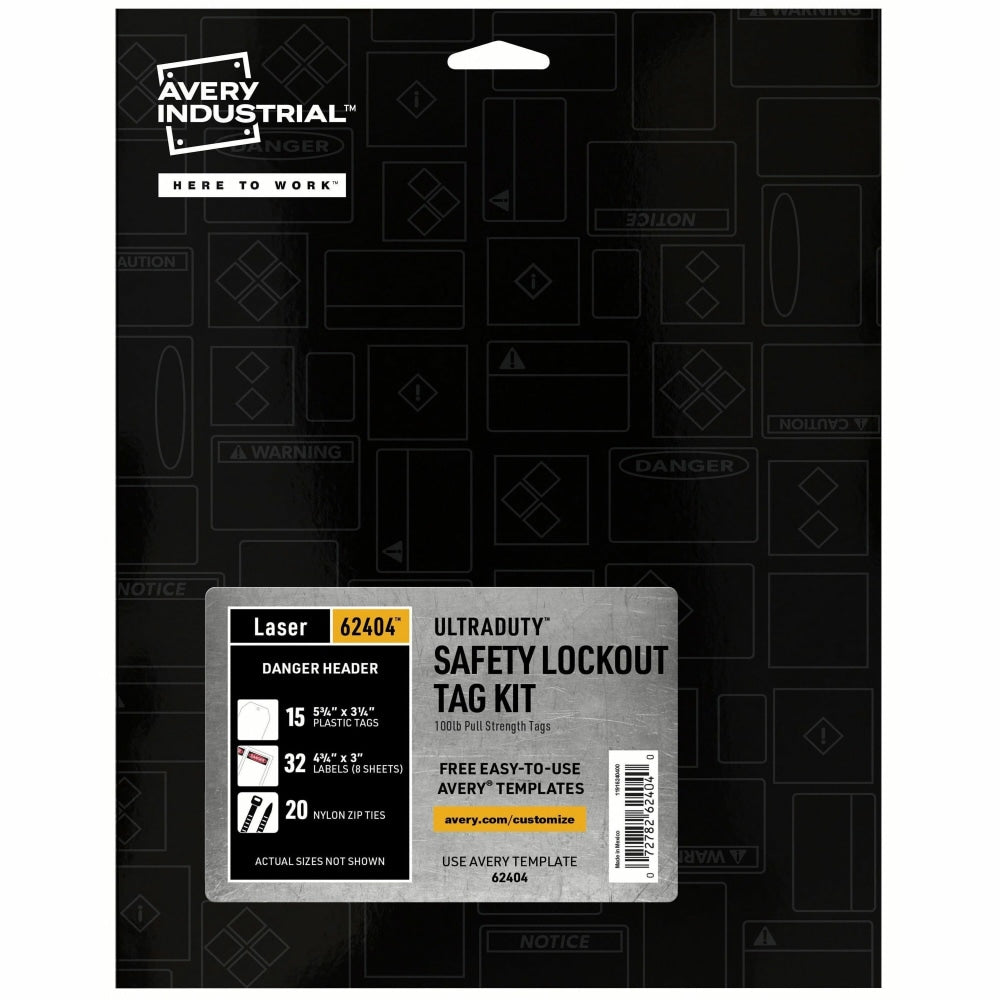 Avery UltraDuty Hazard Warning Tag Kit - 3.25in Length x 5.75in Width - Plastic, Nylon, Vinyl - White - 1 Pack