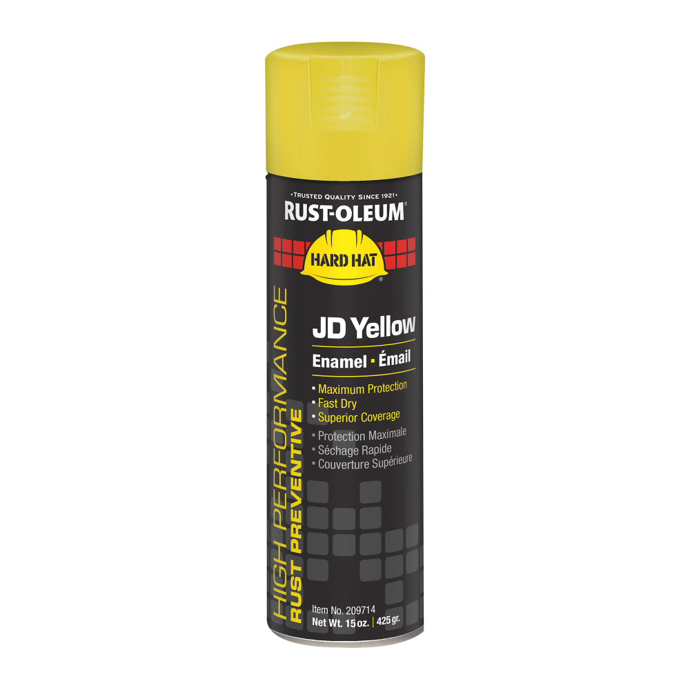 Rust-Oleum Hard Hat High Performance V2100 System Rust Preventive Enamel Farm Equipment Spray Paint, 15 Oz, Gloss JD Yellow, Case Of 6 Cans