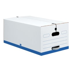 Office Depot Brand Quick Set Up Standard-Duty Storage Boxes, Legal Size, 24in x 15in x 10in, White/Blue, Pack Of 12 - 0800703