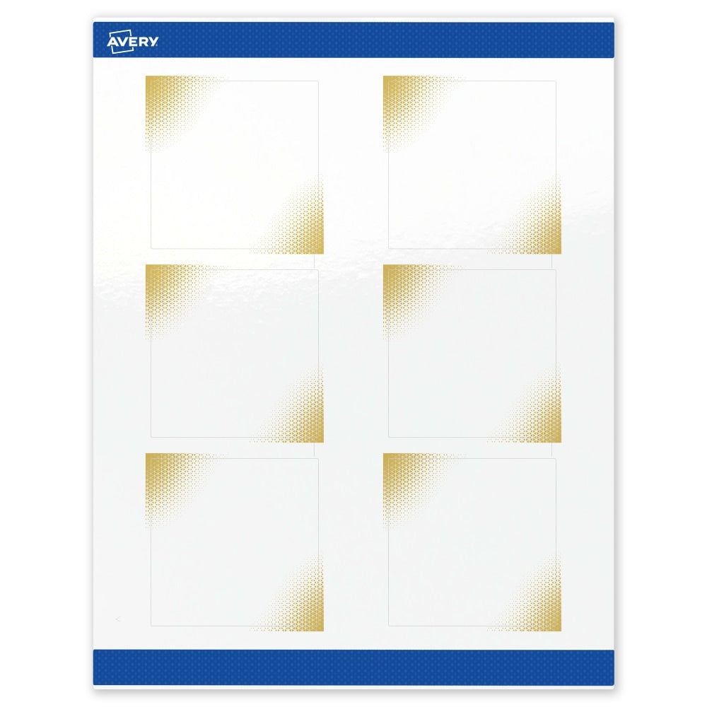 Avery Printable Labels With Sure Feed Technology, S00-EWQ, Square, 3in x 3in, Glossy White With Preprinted Gold-Blush Pattern, Pack Of 60