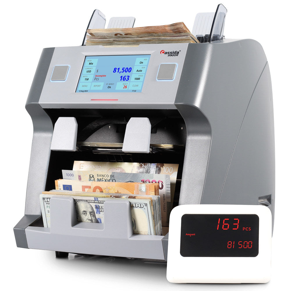 Cassida 9900R V2 Premium 2-Pocket Bank Grade Mixed Bill Counter, 13-7/16inH x 11-1/2inW x 12inD