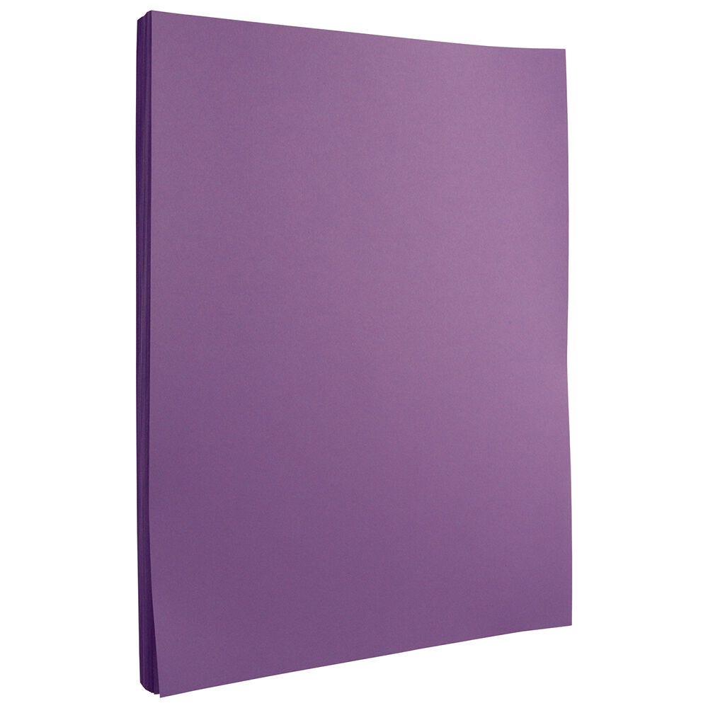 JAM Paper Color Paper, Violet, Letter (8.5in x 11in), 100 Sheets Per Pack, 24 Lb, 30% Recycled