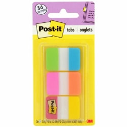 Post-it 1in x 1 1/2in Durable Index Tabs, Assorted, 6 Tabs Per Pad, Pack Of 6 Pads