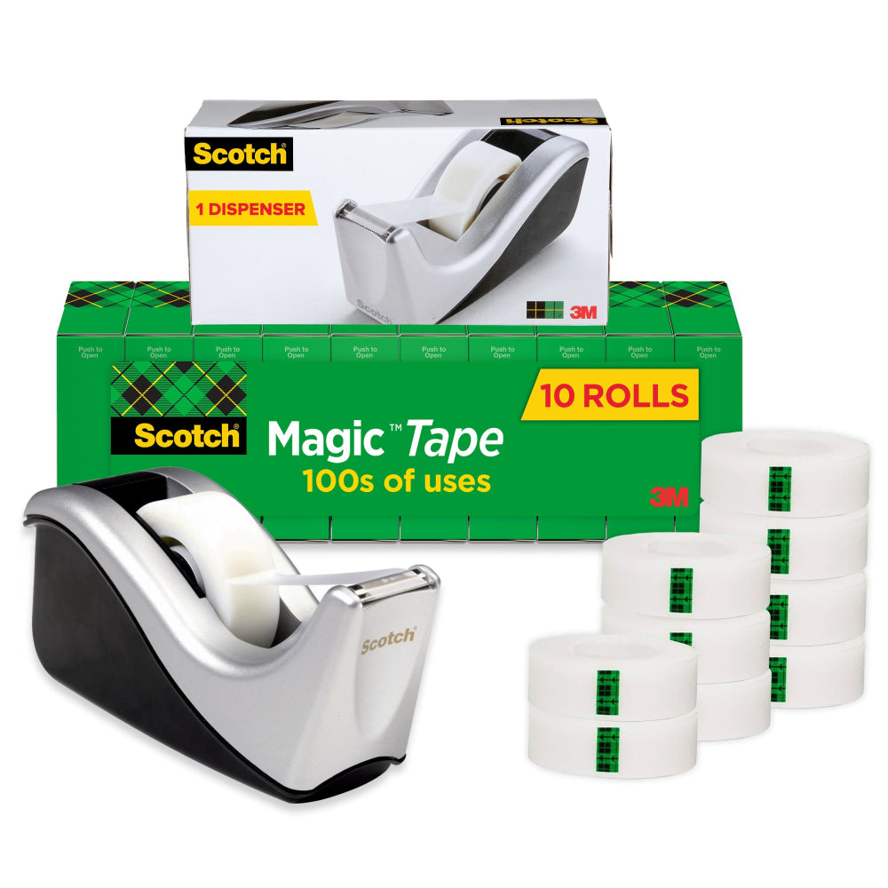 Scotch Magic Tape with Dispenser, Invisible, 3/4 x 1000 in, 10 Tape Rolls, Back to School Supplies, College Supplies, and Teacher Supplies