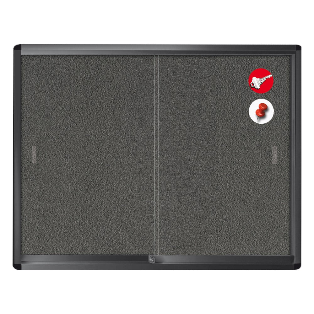 MasterVision Enclosed Fabric Bulletin Board Cabinet With Aluminum Frame And Glass Slide Doors, 36in x 48in, Grey/Graphite
