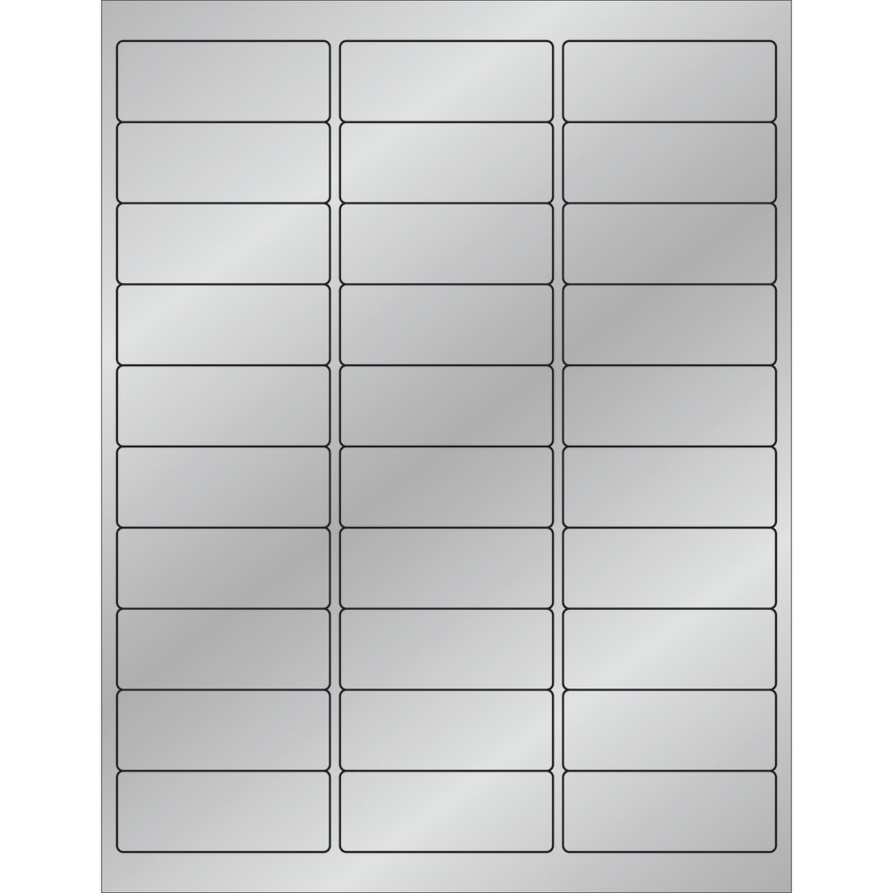 Tape Logic Foil Labels For Laser Printers, LL210SR, 1in x 2 5/8in, Rectangle, Silver, 30 Labels Per Sheet, Case Of 100 Sheets