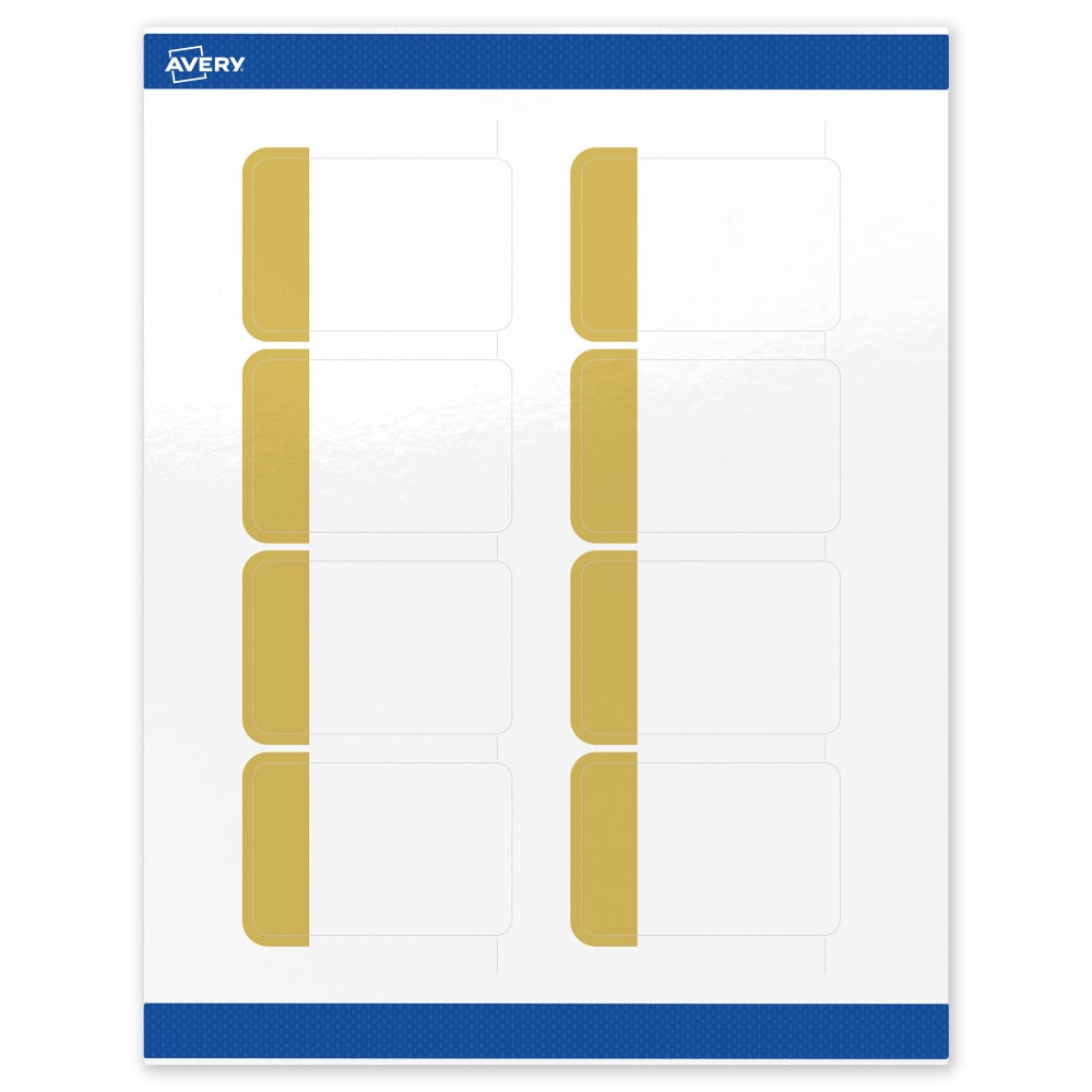 Avery Print-To-The-Edge Labels & Sure Feed, S00-DJK-PRWGP10, 2inx3in, Glossy White, Preprinted Dipped Gold Edge Design, Pack Of 80