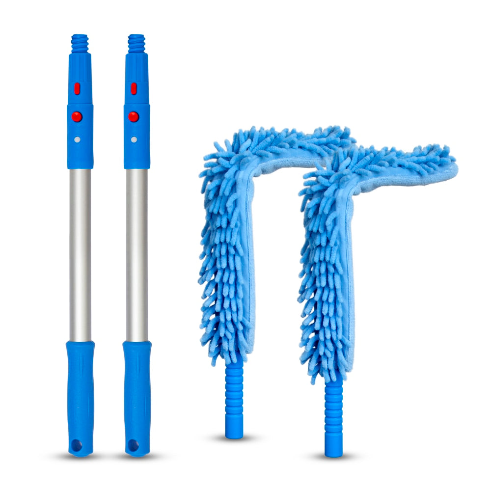 Gritt Commercial 22in Flexible Wand Dusters With Microfiber/Chenille Sleeve And 20in Pole, Blue, Pack Of 2 Dusters