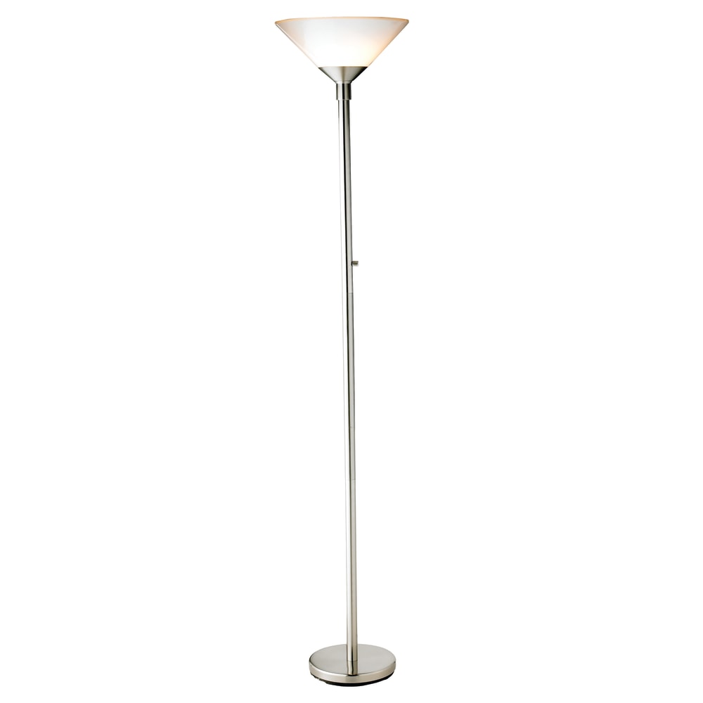 Adesso Aries 300W Torchiere Floor Lamp, 73inH, White Shade/Silver Base