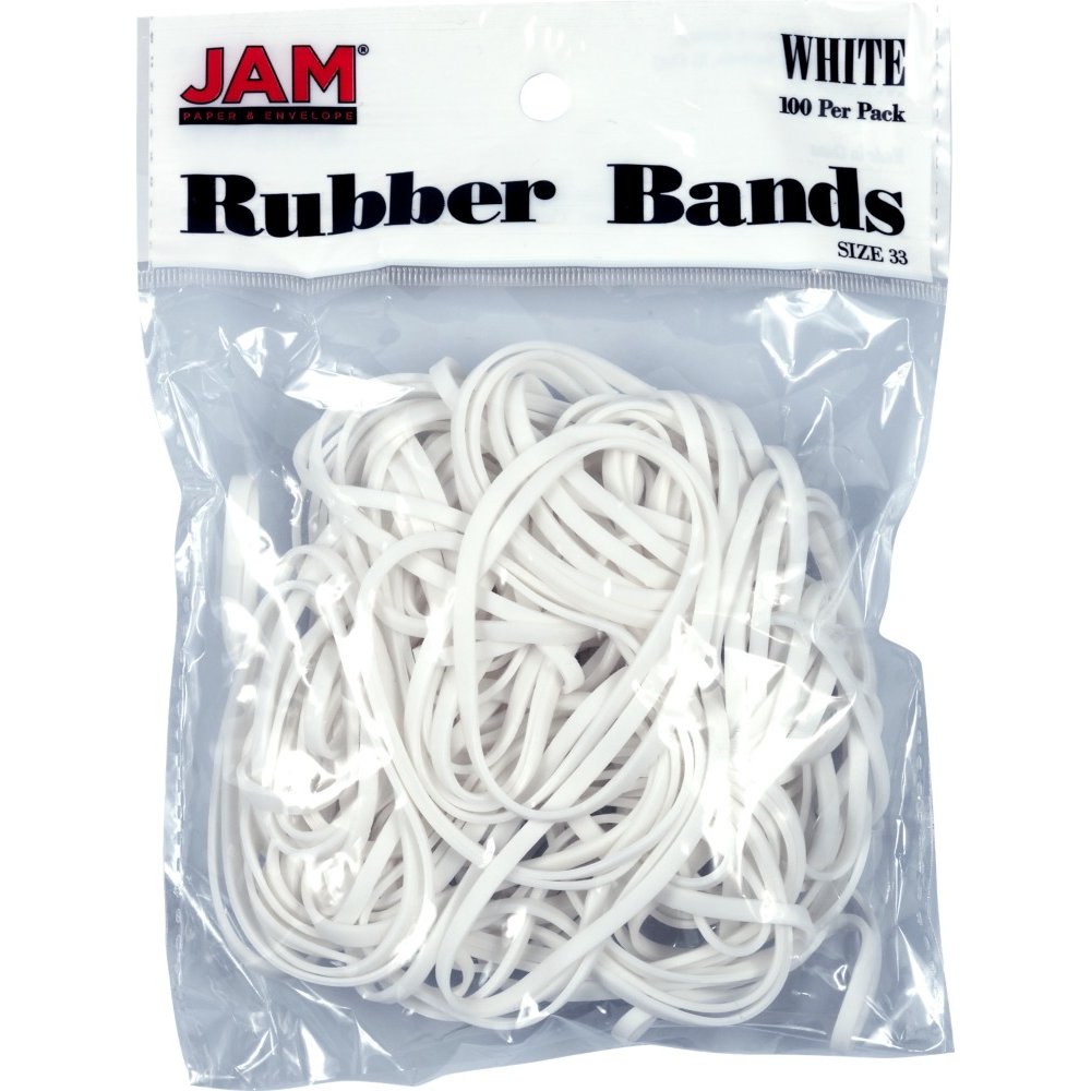 JAM Paper Rubber Bands, Size 33, White, Bag Of 100 Rubber Bands