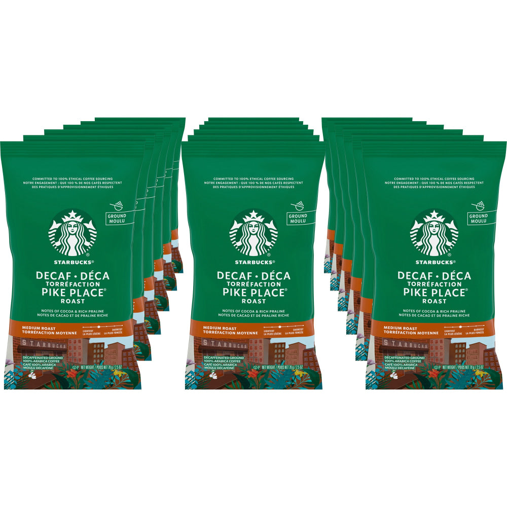 Starbucks Pike Place Single-Serve Coffee Packets, Decaffeinated, Carton Of 18