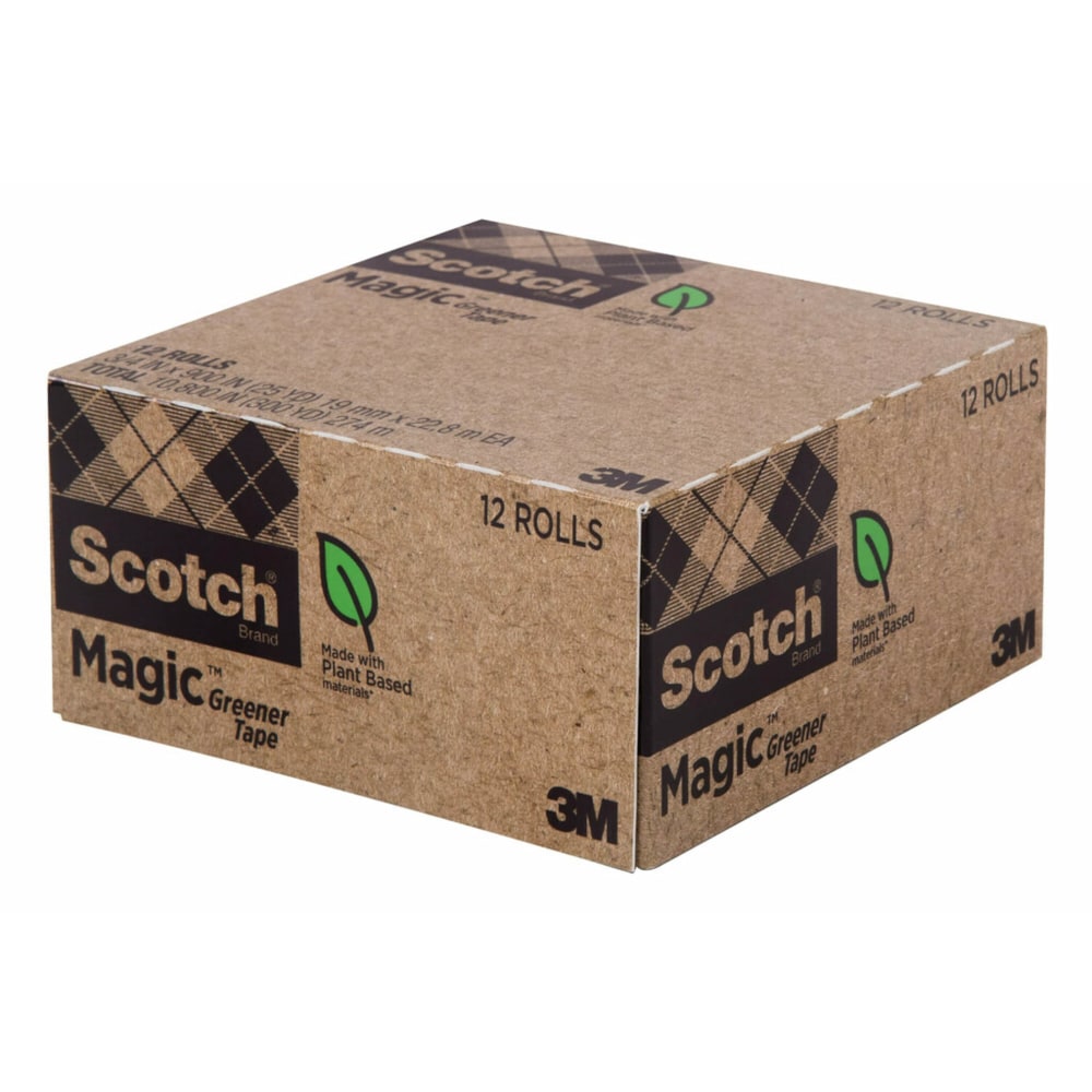 Scotch Greener Magic Tape, Invisible, 12 Tape Rolls, 3/4 in x 900 in, 81212CP