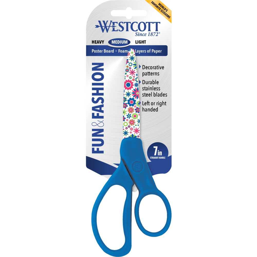 Westcott Student Fun And Fashionable Scissors, 7in, Pointed, Floral