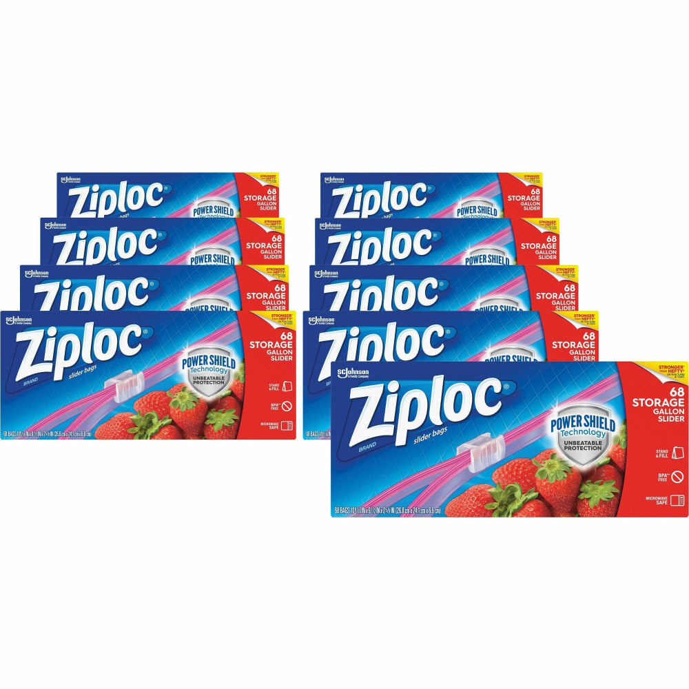 Ziploc Gallon Storage Slider Bags - Large Size - 1 gal Capacity - 10.56inx 9.50in - Sliding Closure - Blue - Food, Supplies - 68/Box - 9 / Carton