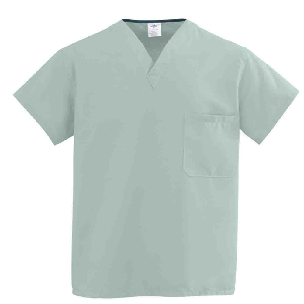 Medline ComfortEase Unisex 1-Pocket Reversible Scrub Top, XS, Seaspray