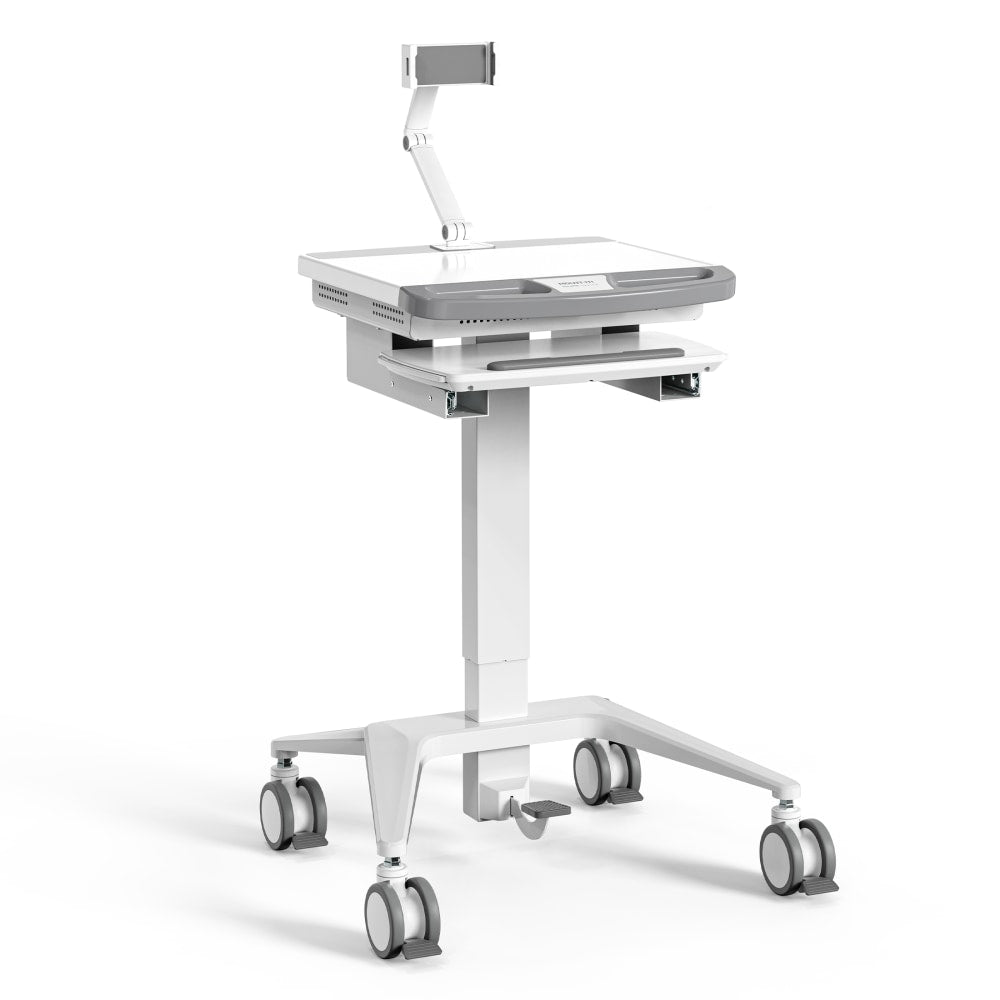 Mount-It! MedHub Mobile Medical Cart Workstation With Tablet Mount, 58-15/16inH x 25-5/8inW x 21-3/4inD, White/Gray