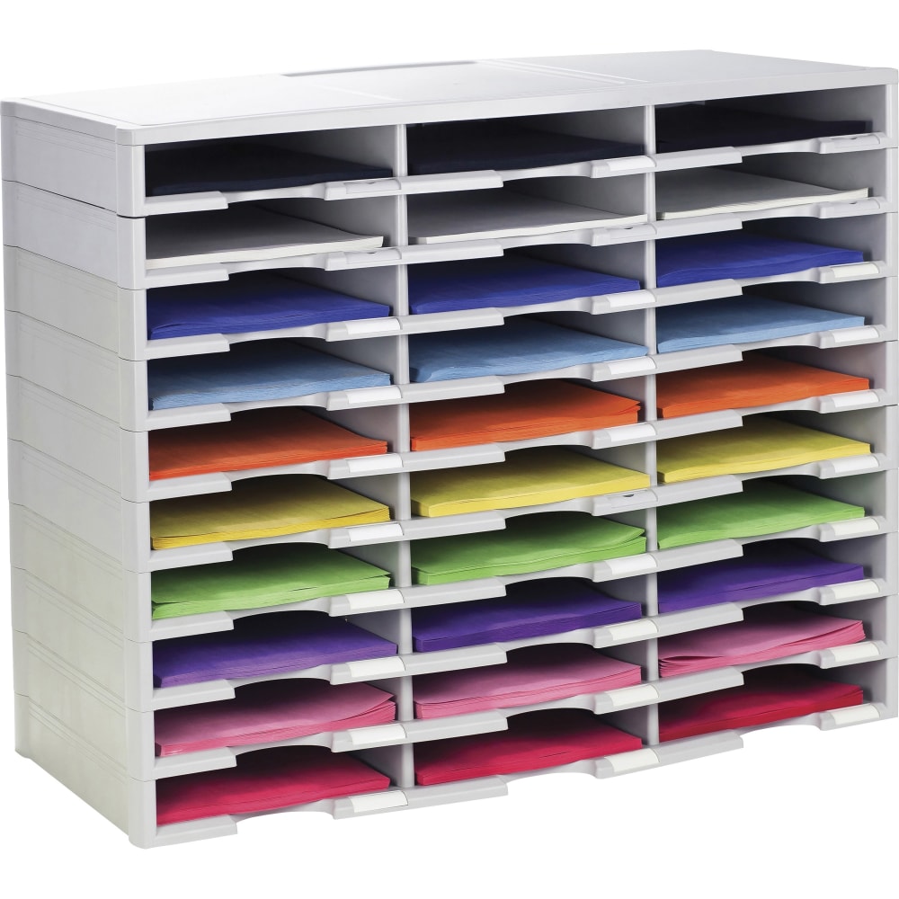 Storex Stackable Literature Sorter - 15000x Sheet - 30 Compartment(s) - Compartment Size : 9.50inx12in - 25.50inx14.13in Width31.38in - Gray - Plastic