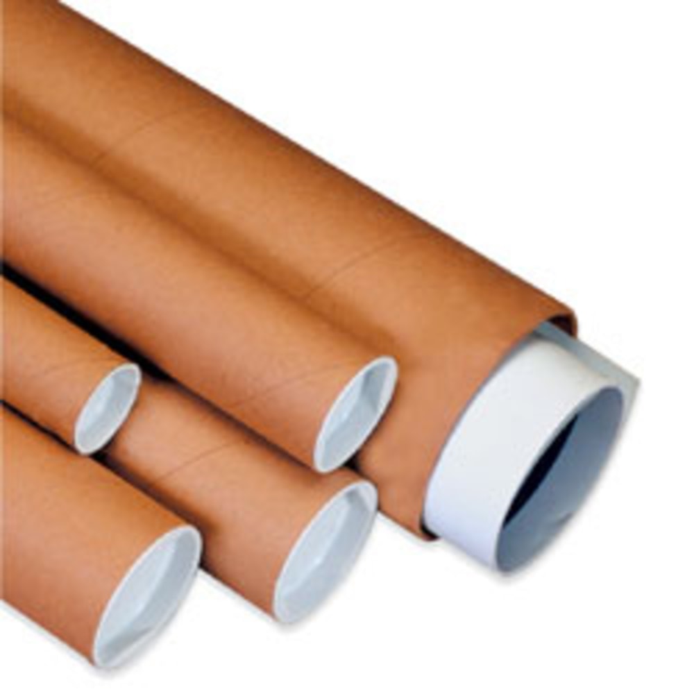 Partners Brand Kraft Mailing Tubes With Plastic Endcaps, 2 1/2in x 15in, Pack Of 34