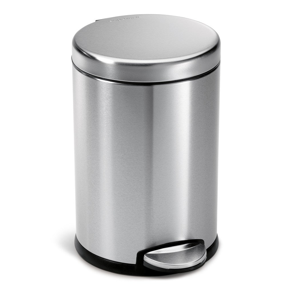 simplehuman Mini Round Step Trash Can, 1.2 Gallons, 12.1inH x 7.6inW x 10inD, Brushed Stainless Steel