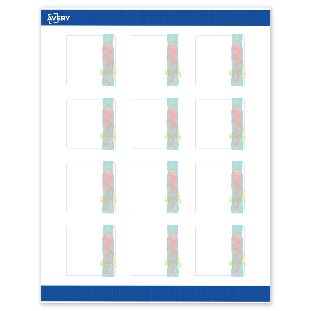 Avery Printable Labels With Sure Feed Technology, S00-EVB, Square, 2in x 2in, Matte White With Preprinted Watercolor/Gold Leaf Design, Pack Of 120