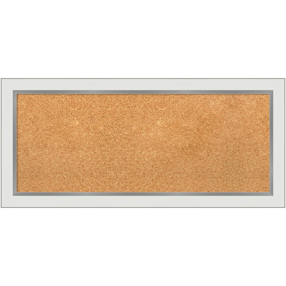 Amanti Art Rectangular Non-Magnetic Cork Bulletin Board, Natural, 33in x 15in, Eva White Silver Narrow Plastic Frame