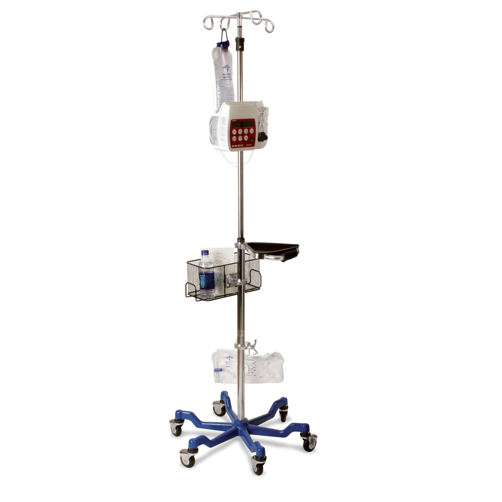 Medline 6-Leg Heavy-Duty IV Poles, 99 1/2in, Blue/Stainless Steel, Pack Of 2
