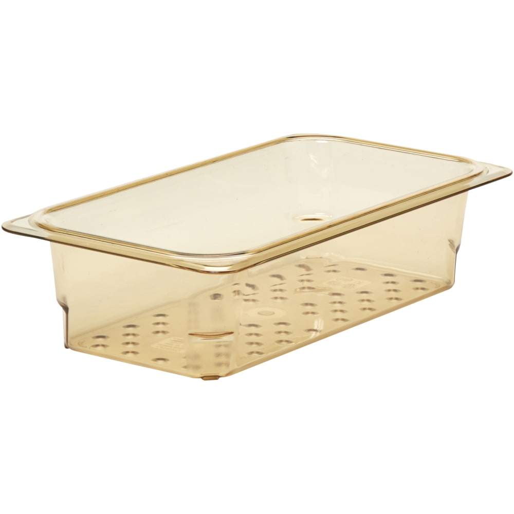 Cambro H-Pan High-Heat GN 1/3 Colander Pans, 3inH x 6-15/16inW x 12-3/4inD, Amber, Pack Of 6 Pans