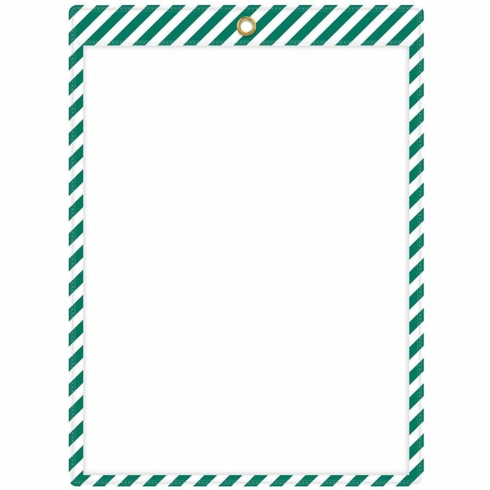 C-Line Safety Striped Shop Ticket Holders, 0.1inH x 9.8inW x 13.6inL, Vinyl, White, Green, 25 / Box