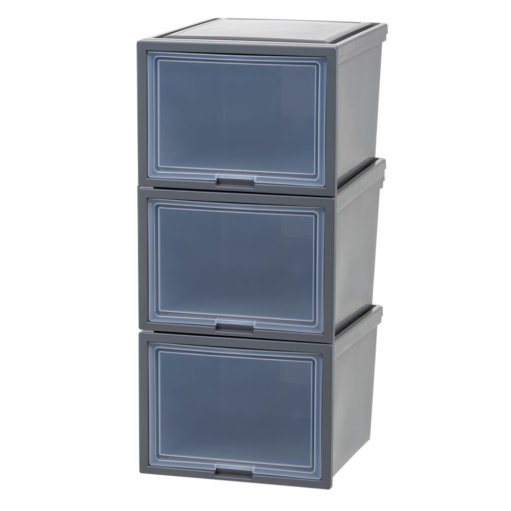 Iris Storage Bins With Sliding Doors, 14-1/4in x 16-1/8in, Gray, Set Of 3 Bins