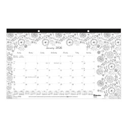 2026 Blueline DoodlePlan Monthly Desk Pad Coloring Calendar, 17-3/4in x 10-7/8in, Motif, January To December, C2917001