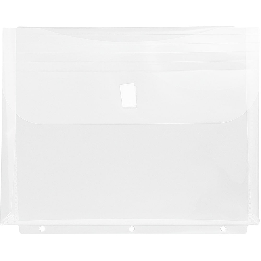 JAM Paper Plastic 3-Hole Punch Binder Envelopes, 8-5/8in x 11 1/2in, Hook & Loop Closure, Clear, Pack Of 12 Envelopes