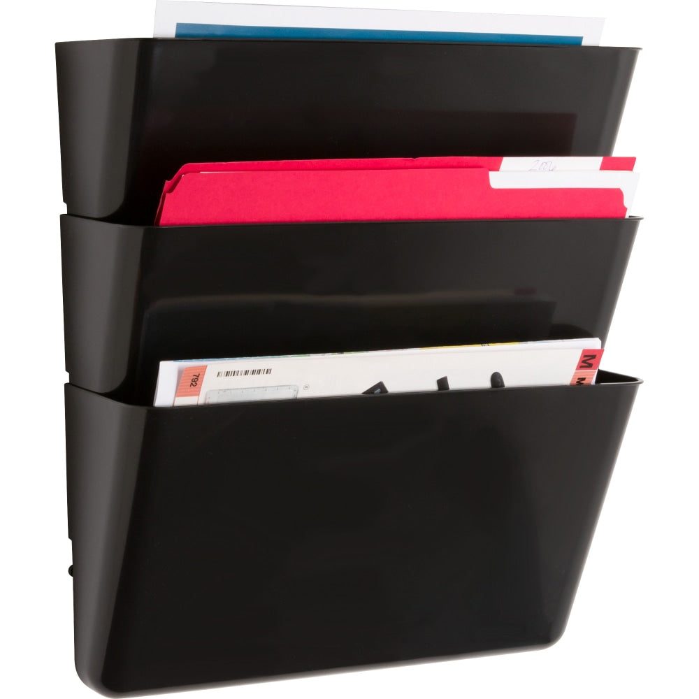 Sparco Stak-A-File Vertical Filing Systems, 14.5inH x 13.1inW x 4.3inD, Wall Mountable, Black, 3 / Pack