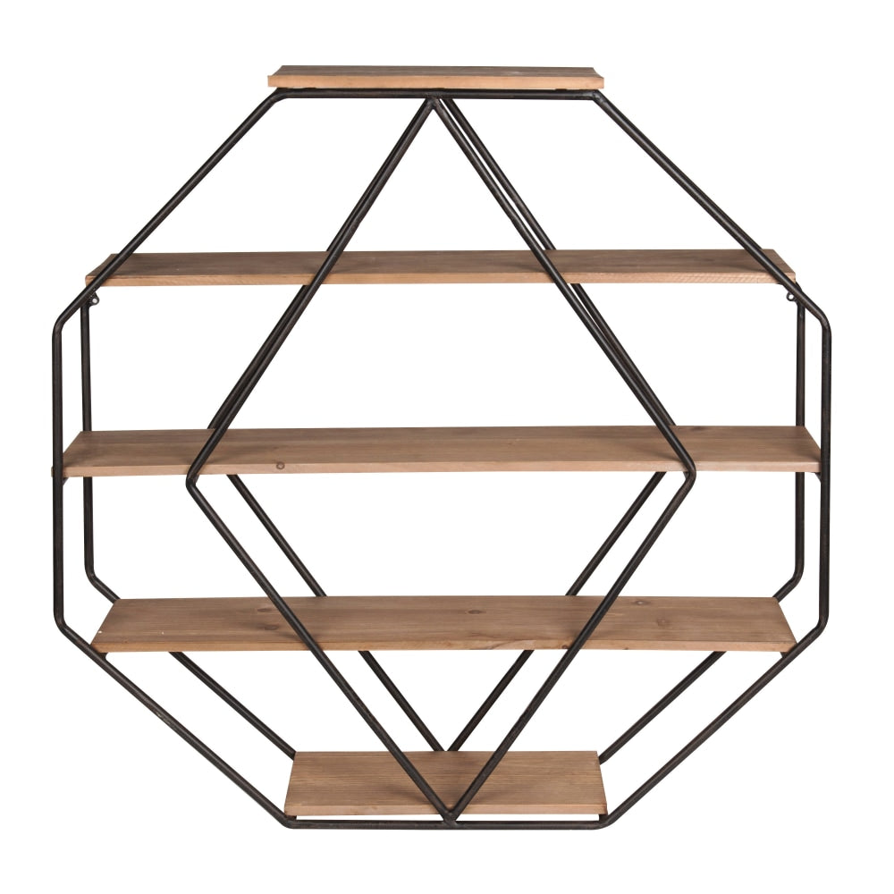 Kate and Laurel Lintz Large Octagon Floating Wall Shelves With Metal Frame, 30-3/4inH x 30-1/2inW x 7inD, Rustic Brown