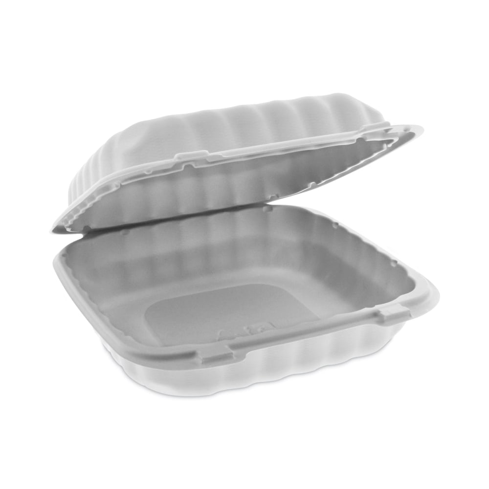 Pactiv Evergreen EarthChoice SmartLock Microwavable MFPP Hinged Lid Containers, 3-1/8inH x 8-5/16inW x 8-3/8inD, White, Carton Of 200 Containers