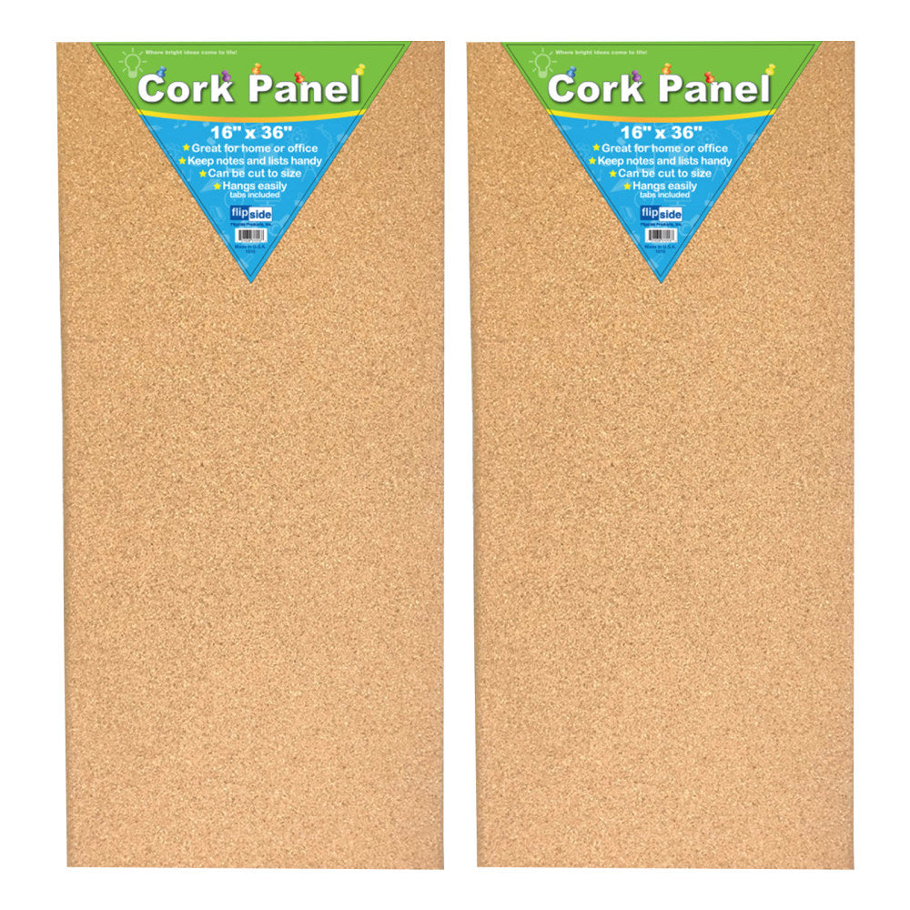 Flipside Cork Panels, 36inH x 16inW x 1/2inD, Brown, Pack Of 2 Panels