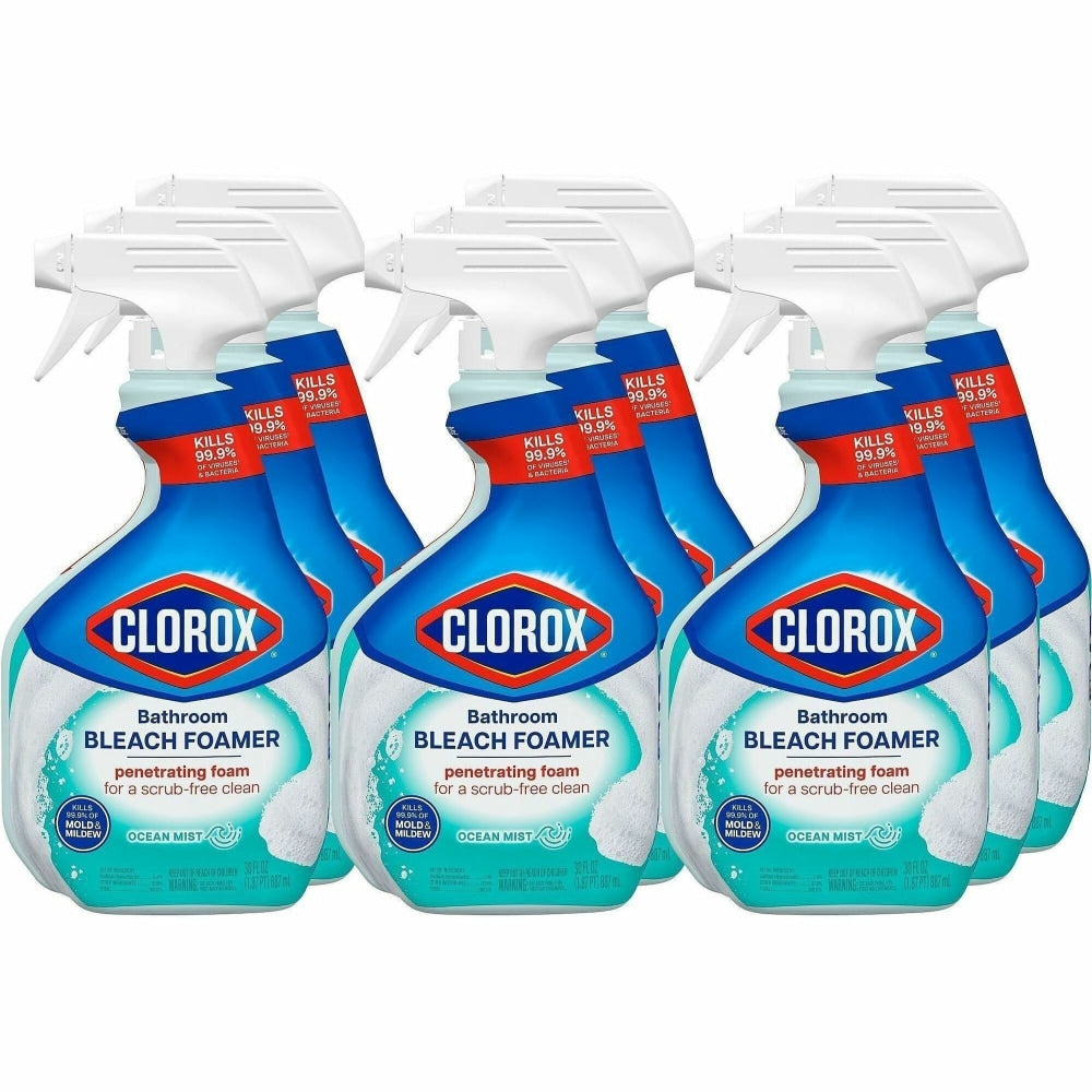Clorox Disinfecting Bathroom Foamer with Bleach - For Bathroom - 30 fl oz - Ocean Mist Scent - Disinfectant - Clear Spray Bottle - 9/Carton - 30614CT