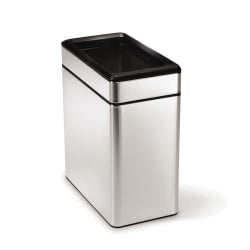 simplehuman Slim Open Top Mini Trash Can, 2.6 Gallons, 13inH x 6.2inW x 11.3inD, Rectangular, Brushed Stainless Steel