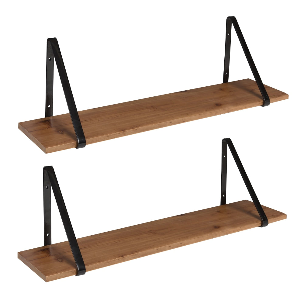 Kate and Laurel Soloman Wooden Shelves with Brackets, 8-5/16inH x 27-9/16inW x 6-15/16inD, Rustic Brown/Black, Set Of 2 Shelves
