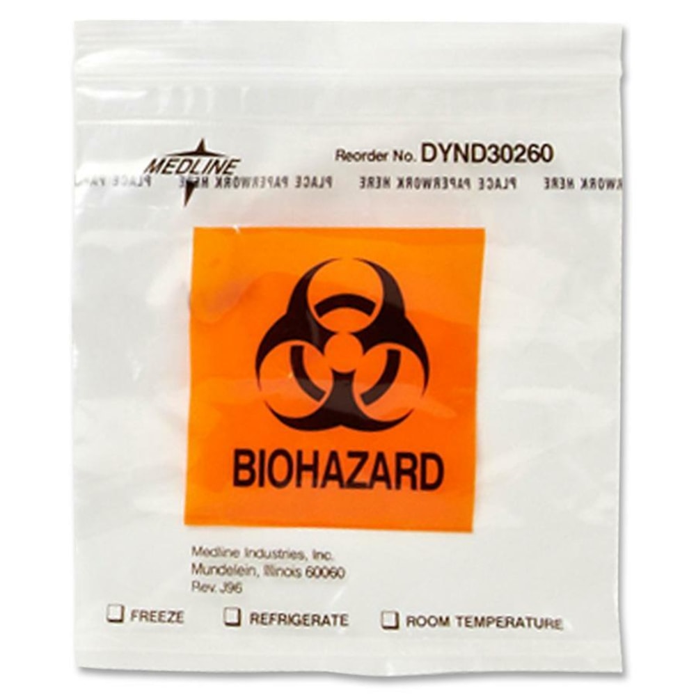Medline Zip-Style Biohazard Specimen Bags - Clear - Plastic - 1000 / Carton