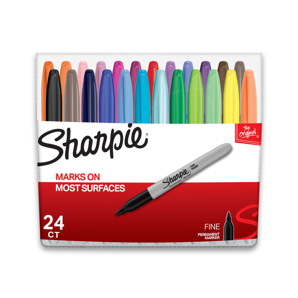SharpiePermanent Markers, Fine Point, Assorted Colors, Set Of 24, Pouch