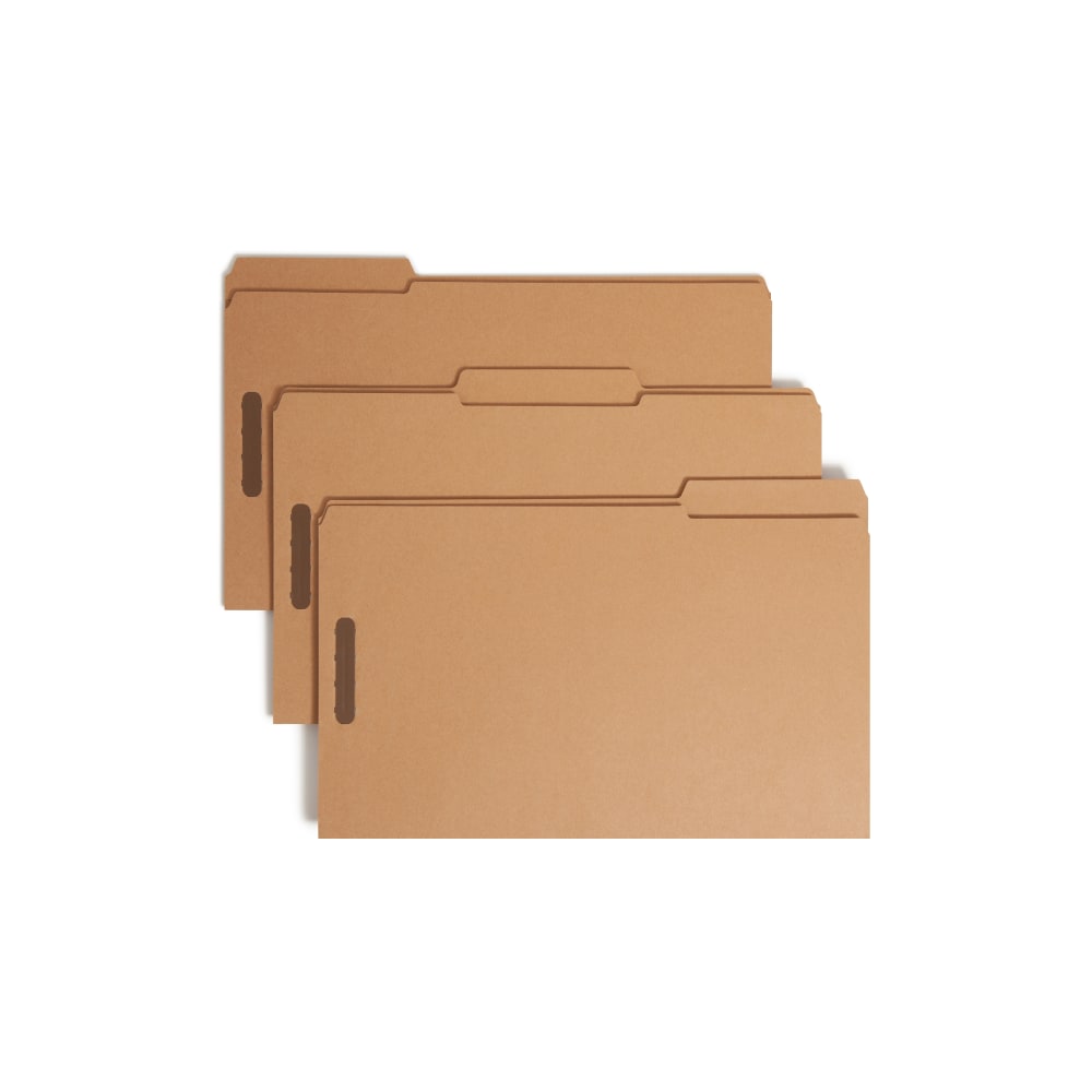 Smead Kraft Reinforced Tab Fastener Folders, Legal Size, 1/3 Cut, Pack Of 50