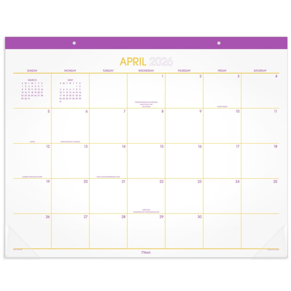 Mead Color Pop 2026-2027 Monthly Desk Pad Calendar, Fuchsia, Standard, 17in x 21 3/4in