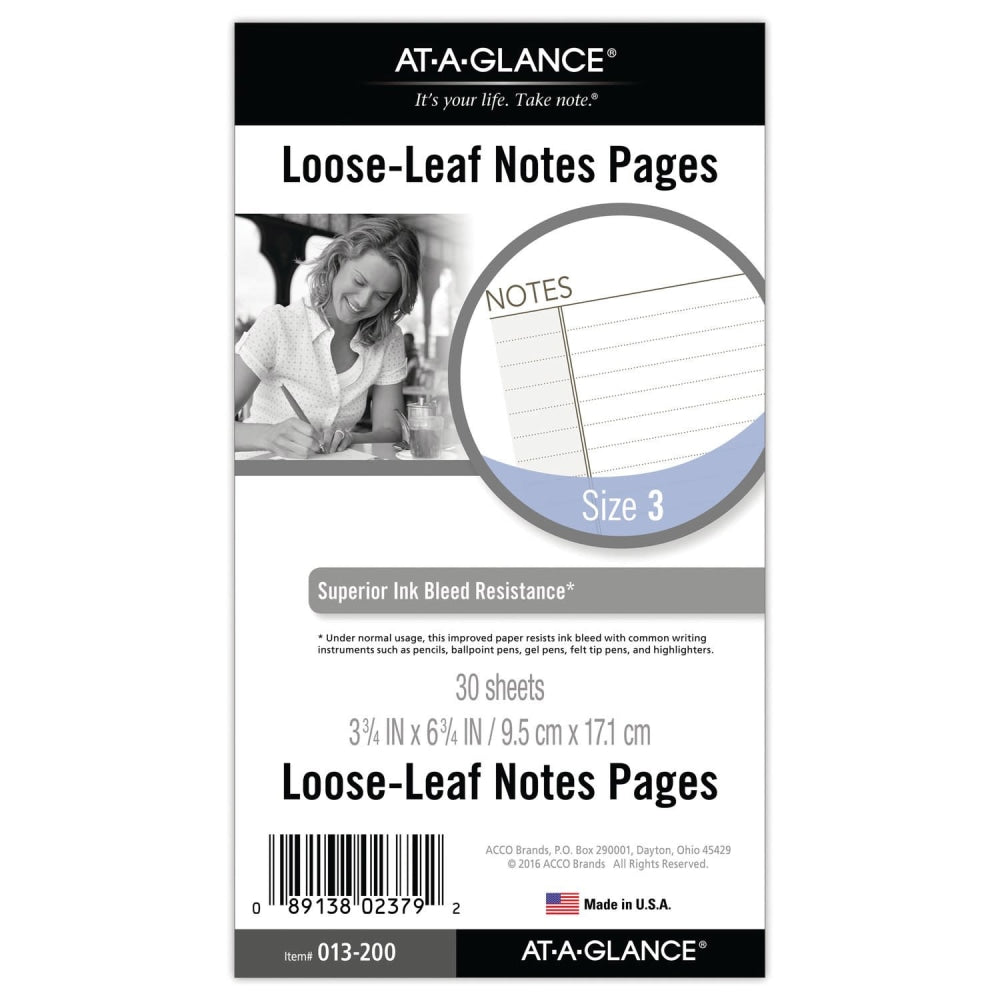 AT-A-GLANCE Undated Notes Pages, Loose-Leaf , 6 Ring, Portable Size, 3 3/4in x 6 3/4in