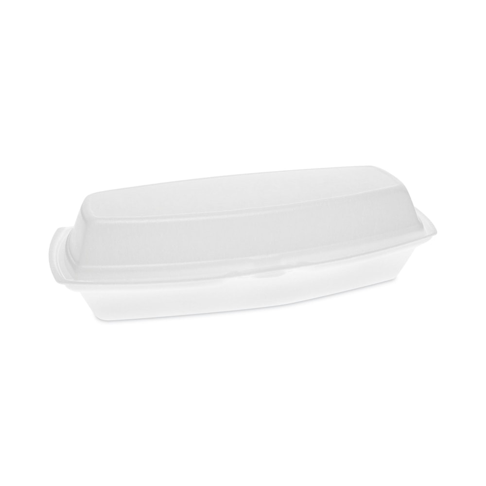 Pactiv Evergreen Foam Hinged-Lid Containers, Single-Tab Lock, Hot Dog, 2inH x 7-1/4inW x 3inD, White, Carton Of 504 Containers