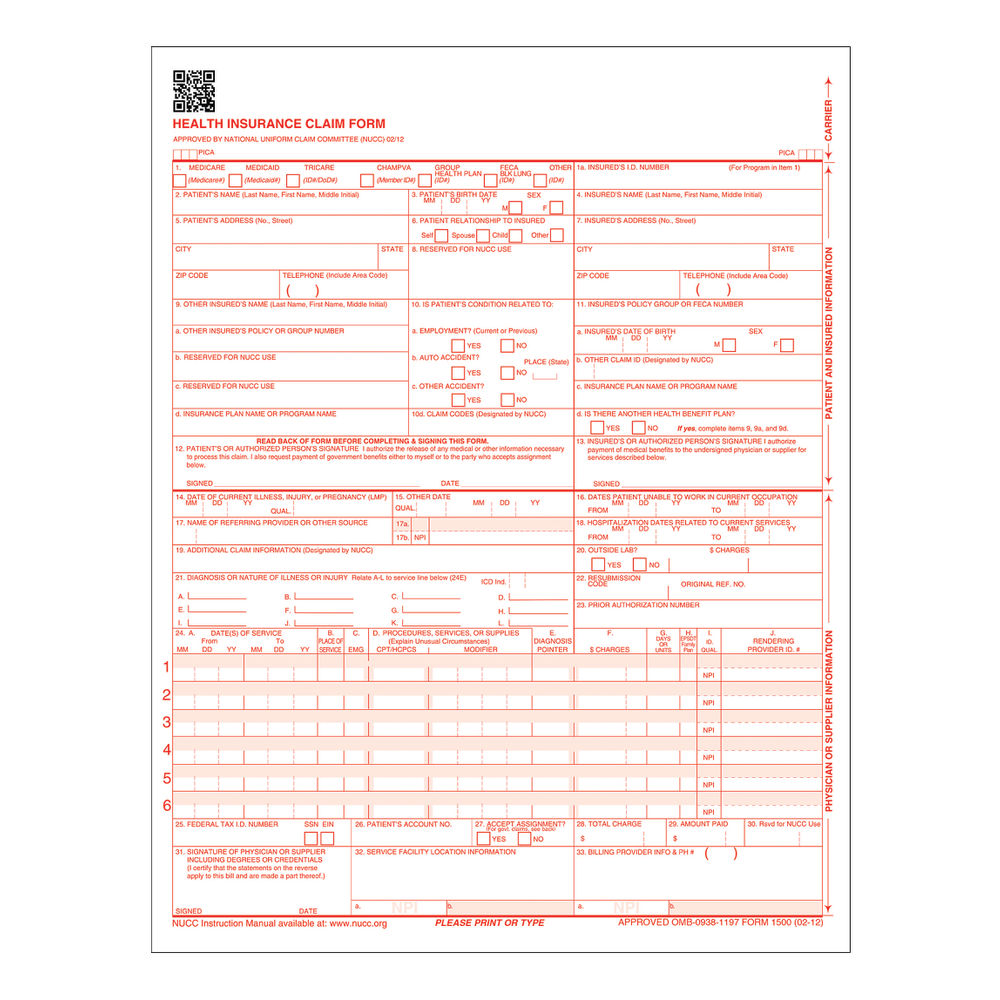 TOPS Laser CMS Claim Forms, 8 1/2in x 11in, Pack Of 500